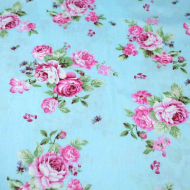 Flowers On Blue Floral  Cotton Fabric