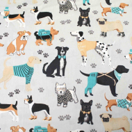 Small Dogs on Dove Grey Cotton Fabric